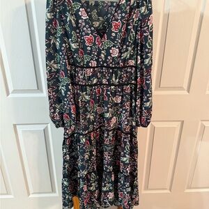 Navy Floral Long Sleeve Dress